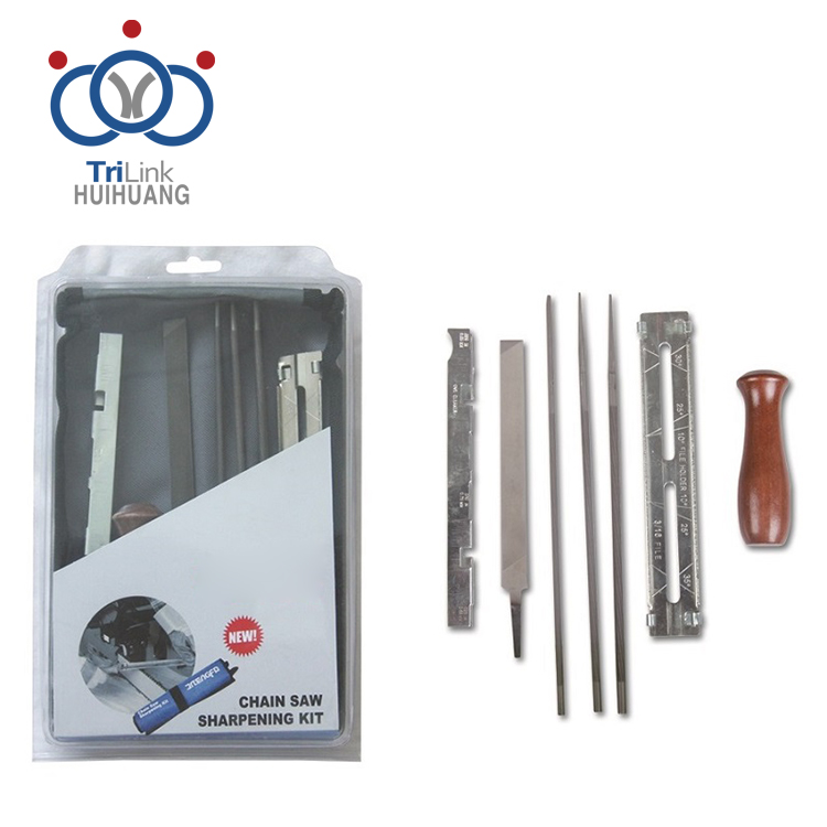 锯链磨刀器套件圆形锉刀木质锉刀扁锉7件汽油锯磨链条工具